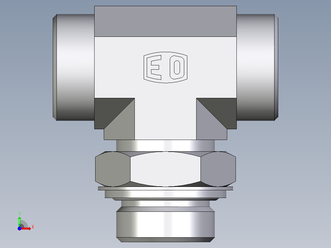 卡套式工业通用硬管接头EO_Adjustable_locknut_branch_tee_TEE28LROMDCF前视图