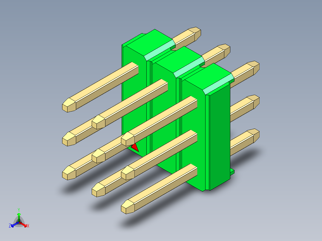 彩色公头100mil（2.54mm）系列-DS1021_green_3x03p_100mil_Type1_rev1.0正等轴测图