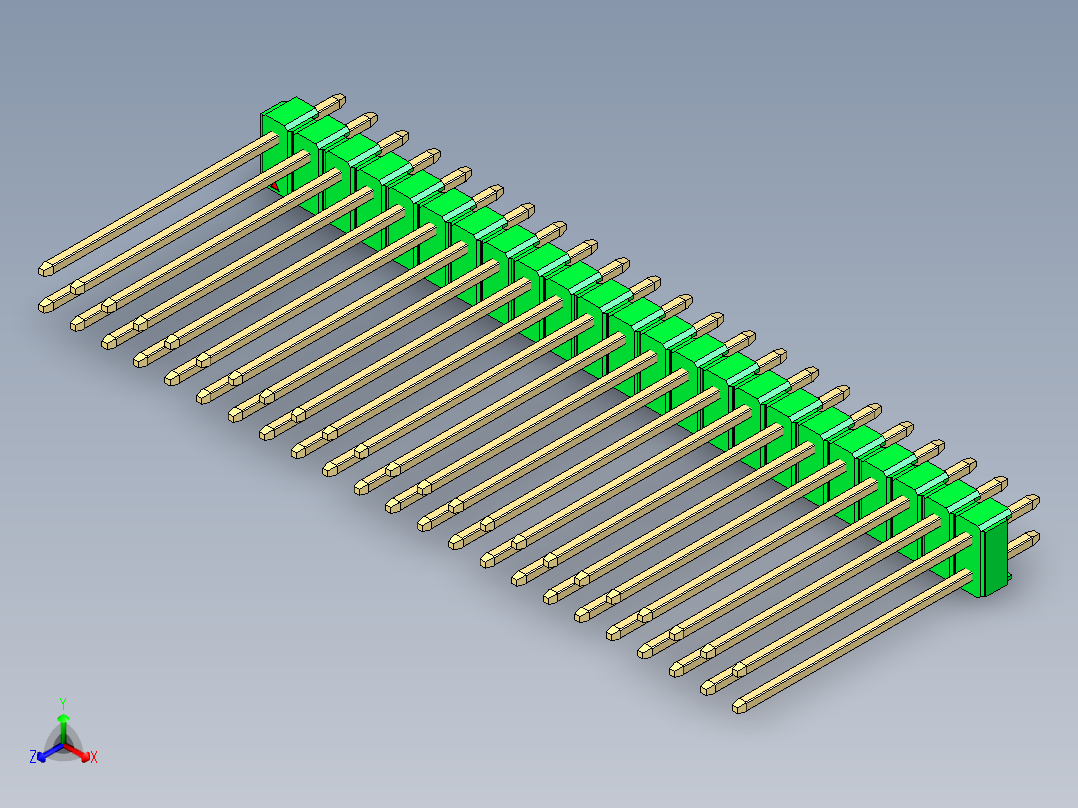 彩色公头100mil（2.54mm）系列-DS1021_green_2x23p_100mil_Type19_rev1.0正等轴测图