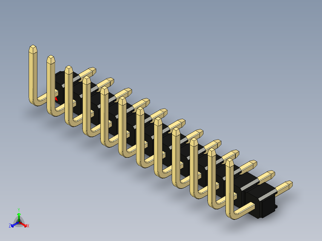 彩色公排针 100mil 2.54mm 系列-DS1022_black_12p_100mil_TypeU_rev1.0正等轴测图