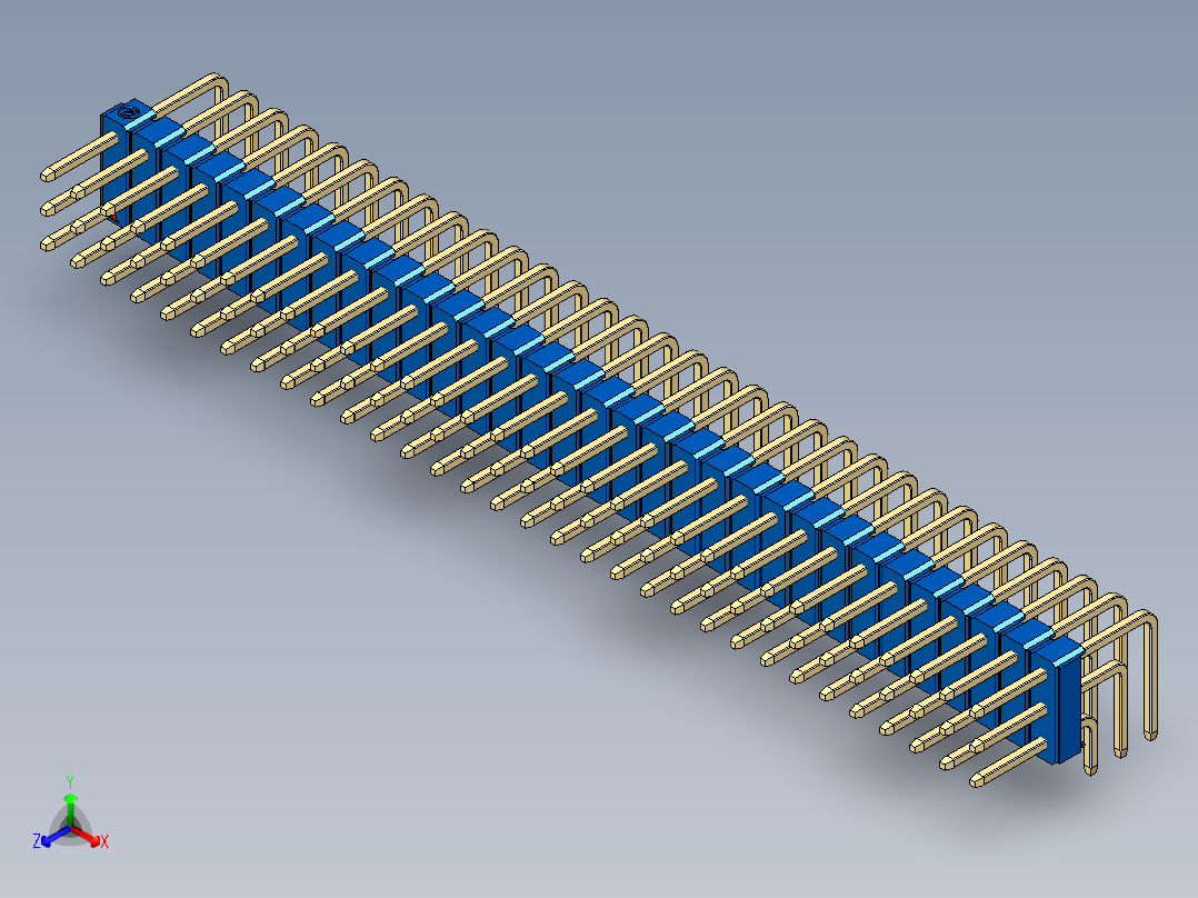 彩色公排针 100mil 2.54mm 系列-DS1022_blue_3x32p_100mil_TypeD_rev1.0正等轴测图