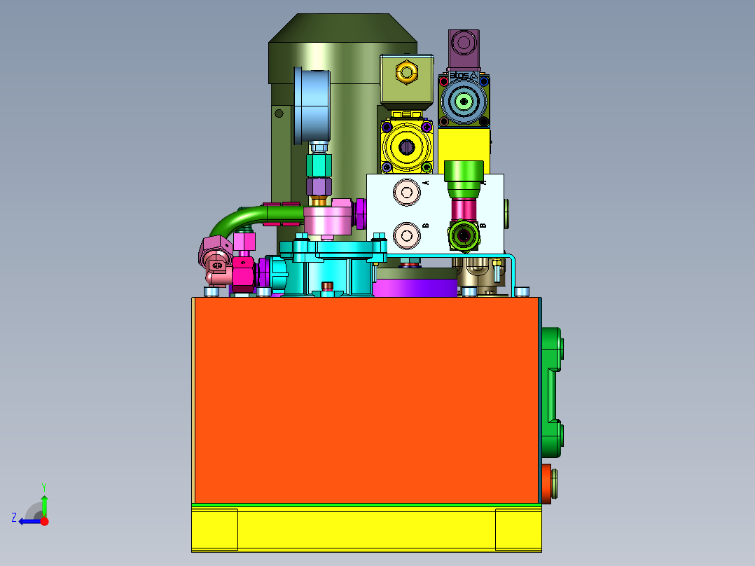 印刷机械设备多路润滑液压系统右视图