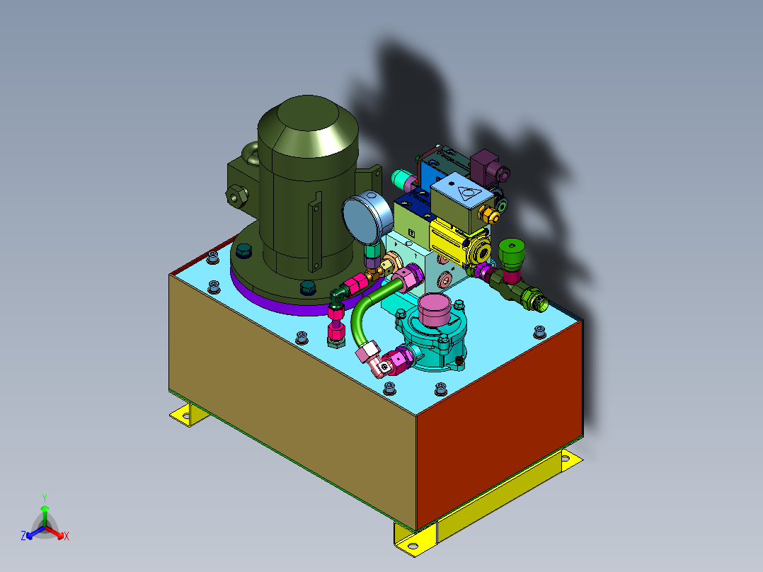 印刷机械设备多路润滑液压系统正等轴测图