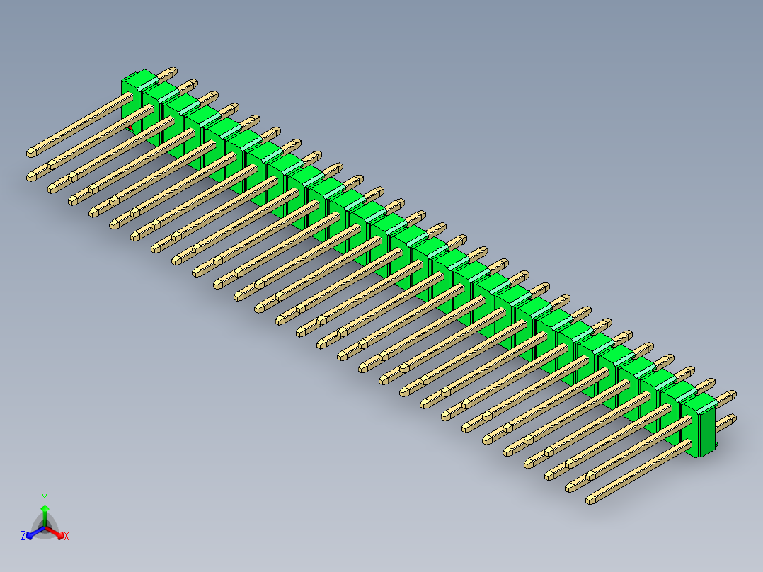 彩色公头100mil（2.54mm）系列-DS1021_green_2x28p_100mil_Type5_rev1.0正等轴测图