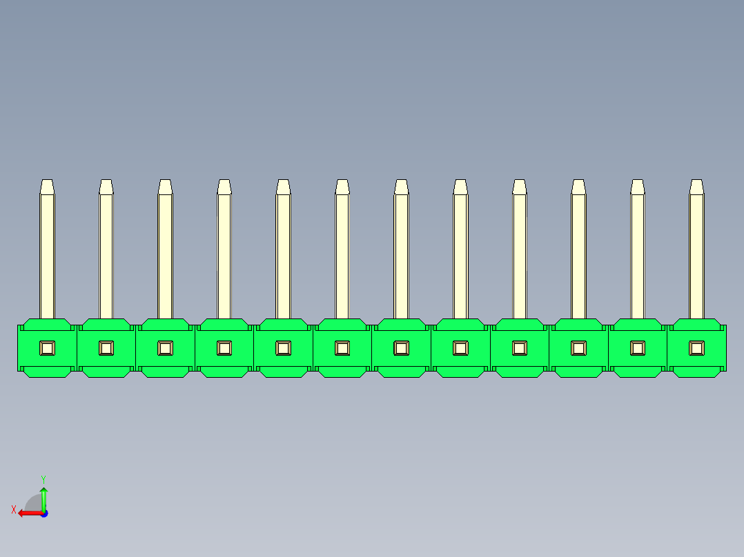 彩色公排针 100mil 2.54mm 系列-DS1022_green_12p_100mil_TypeU_rev1.0后视图