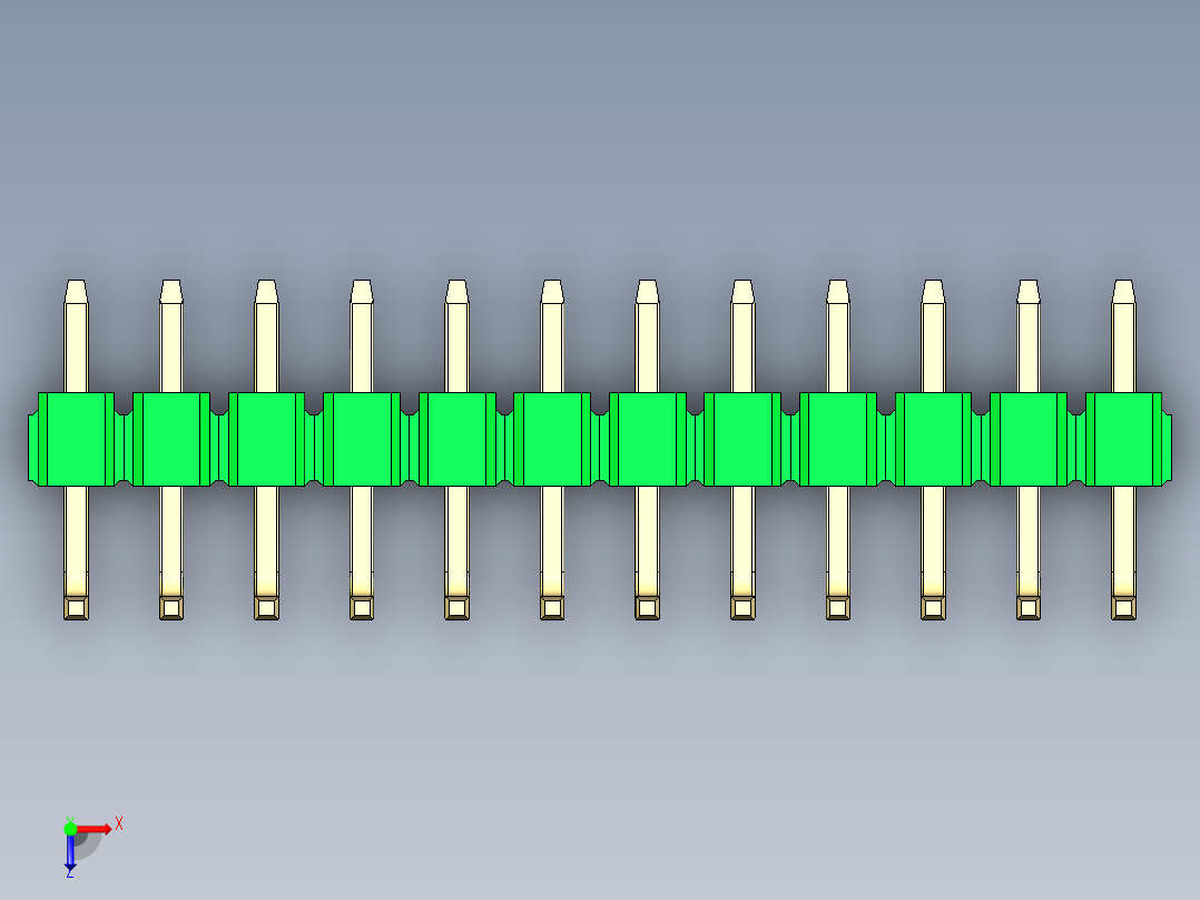 彩色公排针 100mil 2.54mm 系列-DS1022_green_12p_100mil_TypeU_rev1.0俯视图