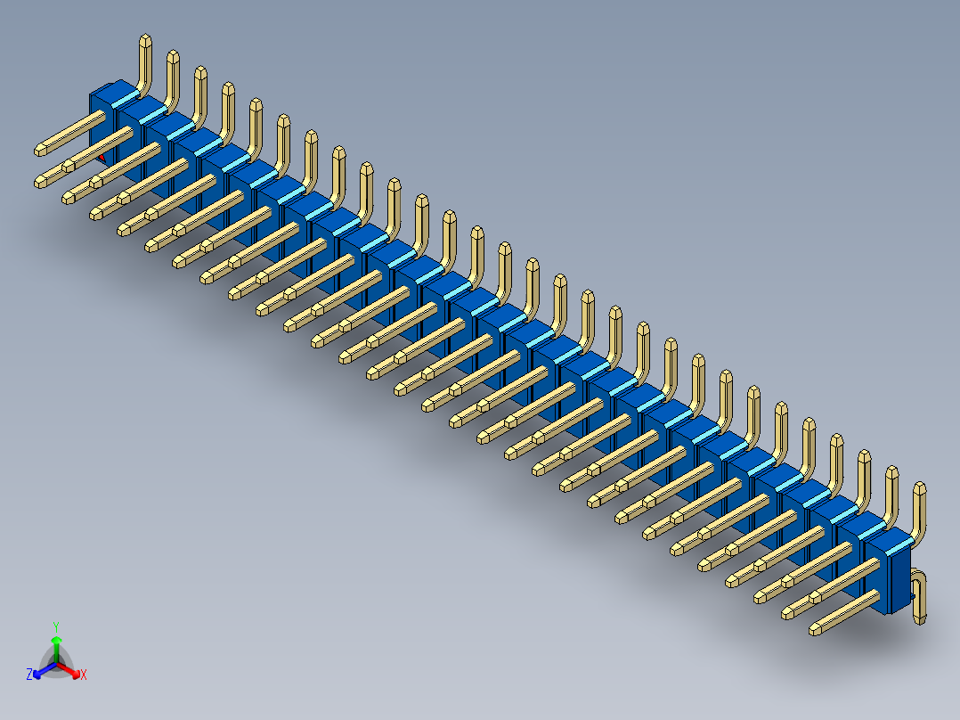 彩色公排针 100mil 2.54mm 系列-DS1022_blue_58p_100mil_TypeSMT_rev1.0正等轴测图