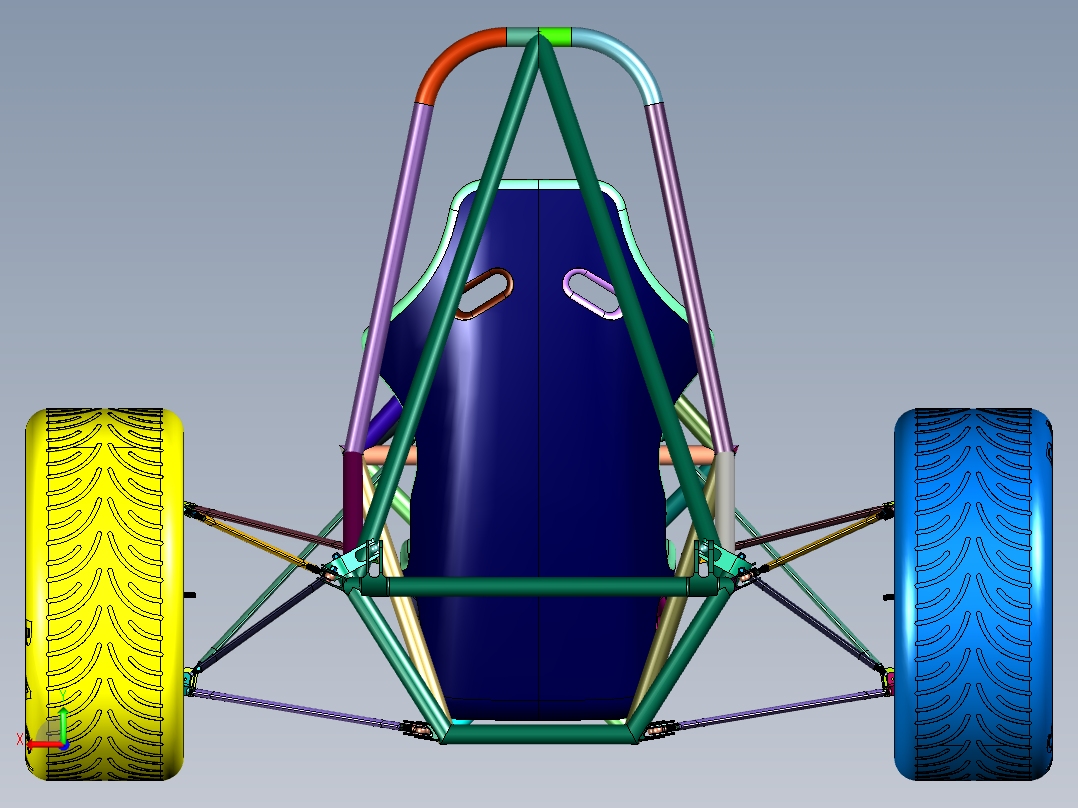 单人地形车框架后视图