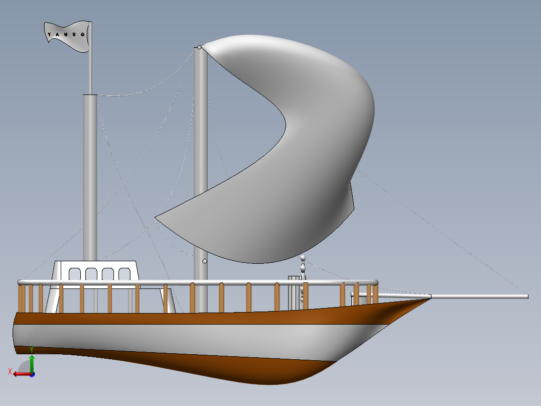卡通版帆船3D模型图纸 Solidworks设计后视图