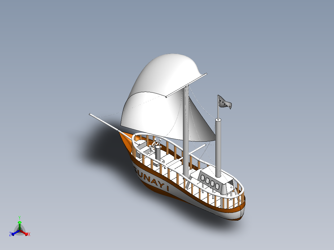 卡通版帆船3D模型图纸 Solidworks设计正等轴测图