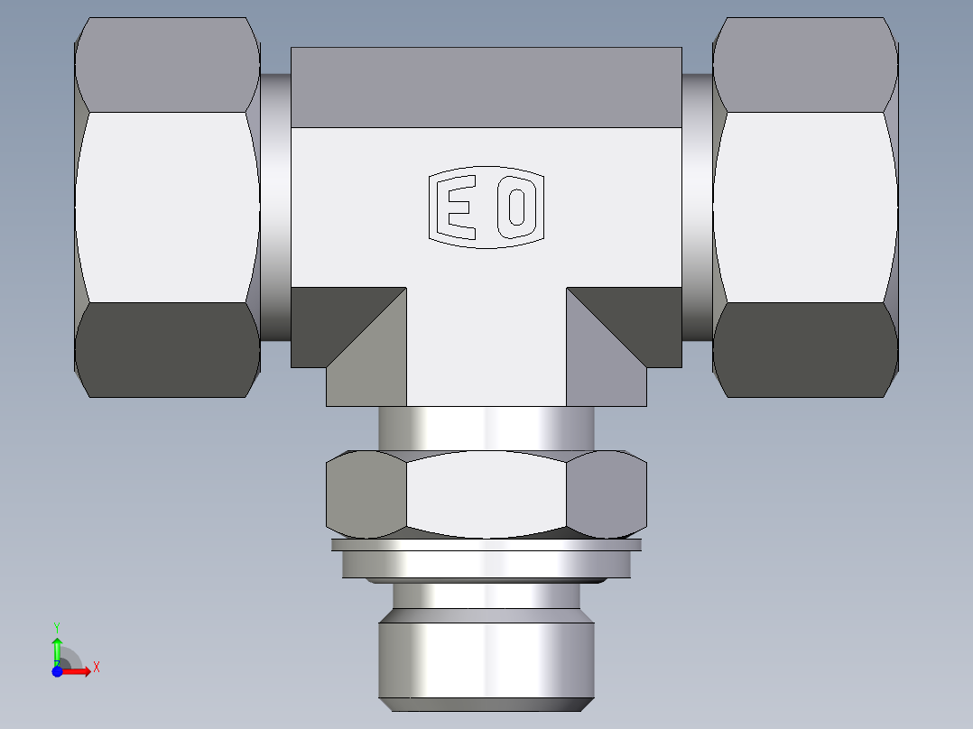 卡套式工业通用硬管接头EO_Adjustable_locknut_branch_tee_TEE18ZLRCF前视图