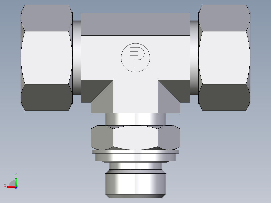 卡套式工业通用硬管接头EO_Adjustable_locknut_branch_tee_TEE18ZLRCF后视图