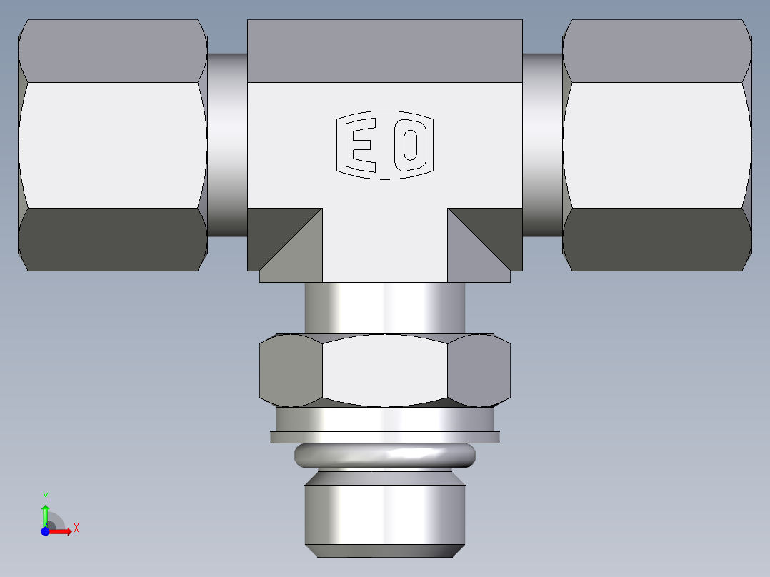 卡套式工业通用硬管接头EO_Adjustable_locknut_branch_tee_TEE08ZSMORCF前视图