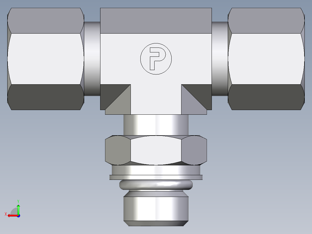 卡套式工业通用硬管接头EO_Adjustable_locknut_branch_tee_TEE08ZSMORCF后视图