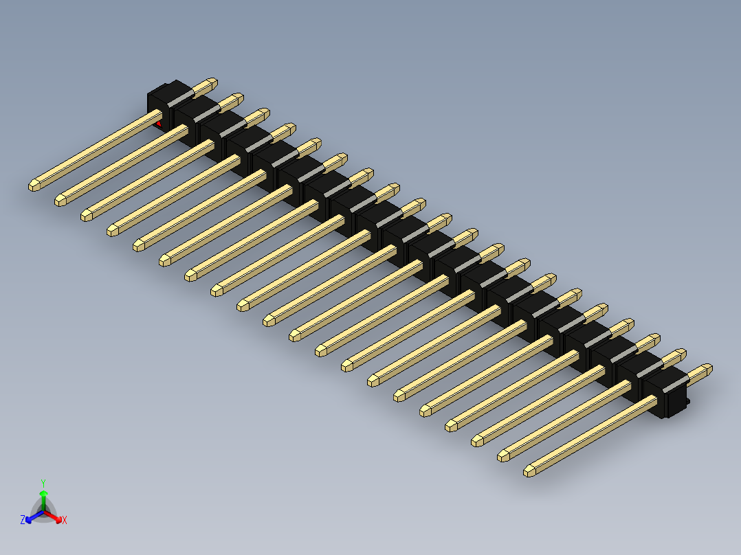 彩色公头100mil（2.54mm）系列-DS1021_black_1x20p_100mil_Type5_rev1.0正等轴测图