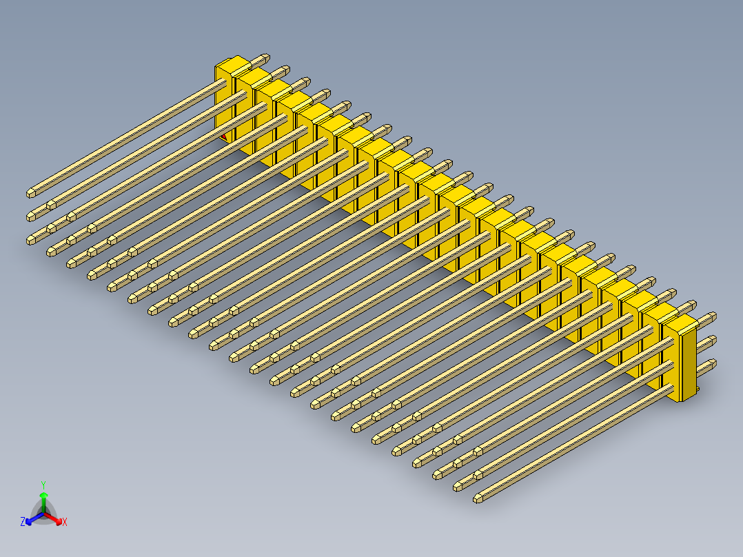 彩色公头100mil（2.54mm）系列-DS1021_yellow_3x23p_100mil_Type43_rev1.0正等轴测图