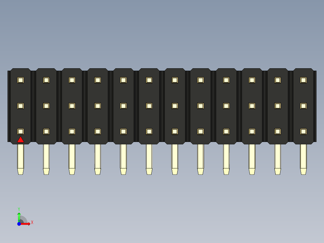 彩色公排针 100mil 2.54mm 系列-DS1022_black_3x12p_100mil_TypeD_rev1.0前视图