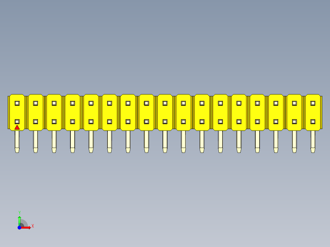 彩色公排针 100mil 2.54mm 系列-DS1022_yellow_2x17p_100mil_TypeD_rev1.0前视图