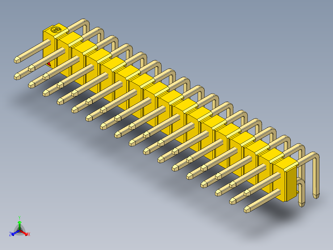 彩色公排针 100mil 2.54mm 系列-DS1022_yellow_2x17p_100mil_TypeD_rev1.0正等轴测图