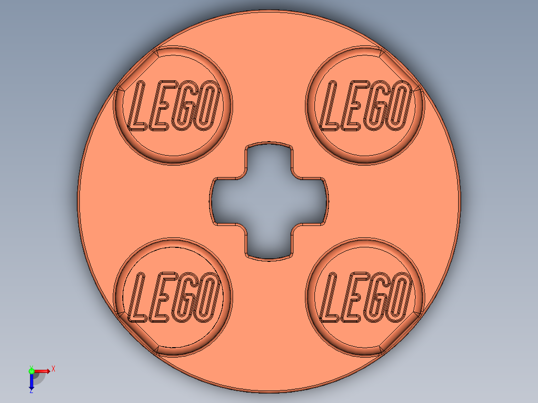 乐高零件 4032 板 2 x 2 圆形-4032 Bright Reddish Orange Plate 2 x 2 Round.SLDPRT俯视图