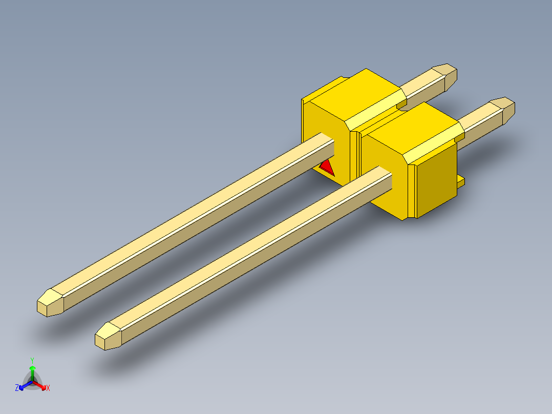 彩色公头100mil（2.54mm）系列-DS1021_yellow_1x02p_100mil_Type5_rev1.0正等轴测图
