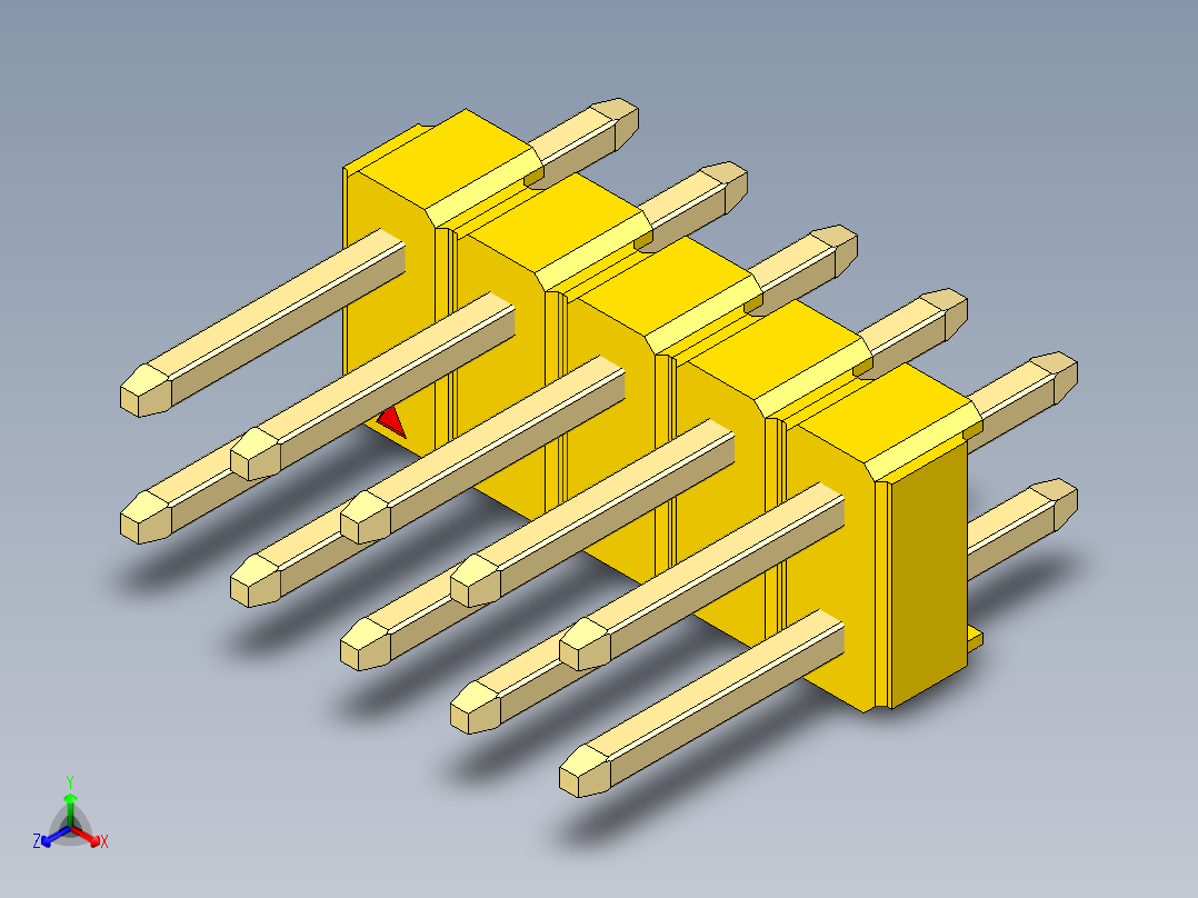 彩色公头100mil（2.54mm）系列-DS1021_yellow_2x05p_100mil_Type1_rev1.0正等轴测图