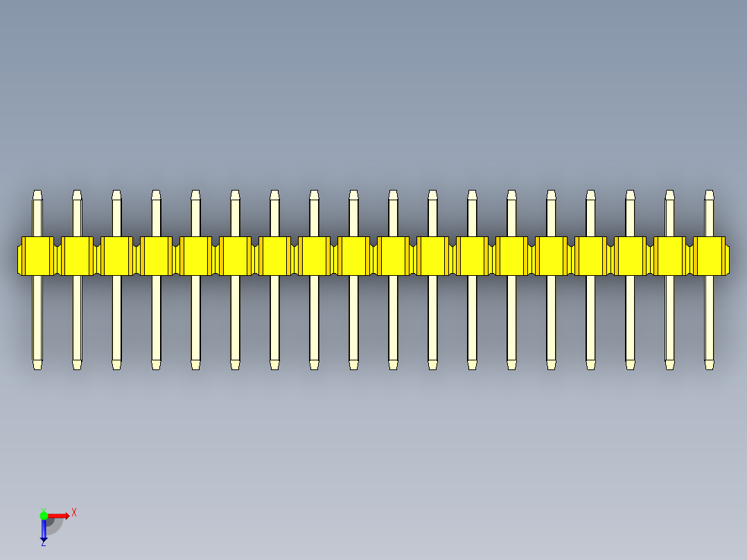 彩色公头100mil（2.54mm）系列-DS1021_yellow_2x18p_100mil_Type1_rev1.0俯视图