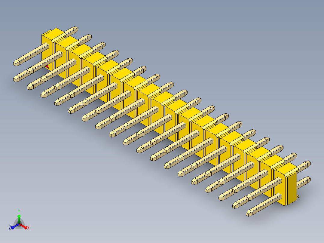 彩色公头100mil（2.54mm）系列-DS1021_yellow_2x18p_100mil_Type1_rev1.0正等轴测图