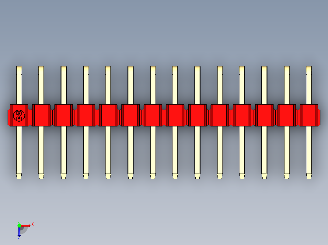 彩色公排针 100mil 2.54mm 系列-DS1022_red_2x14p_100mil_TypeD_rev1.0俯视图
