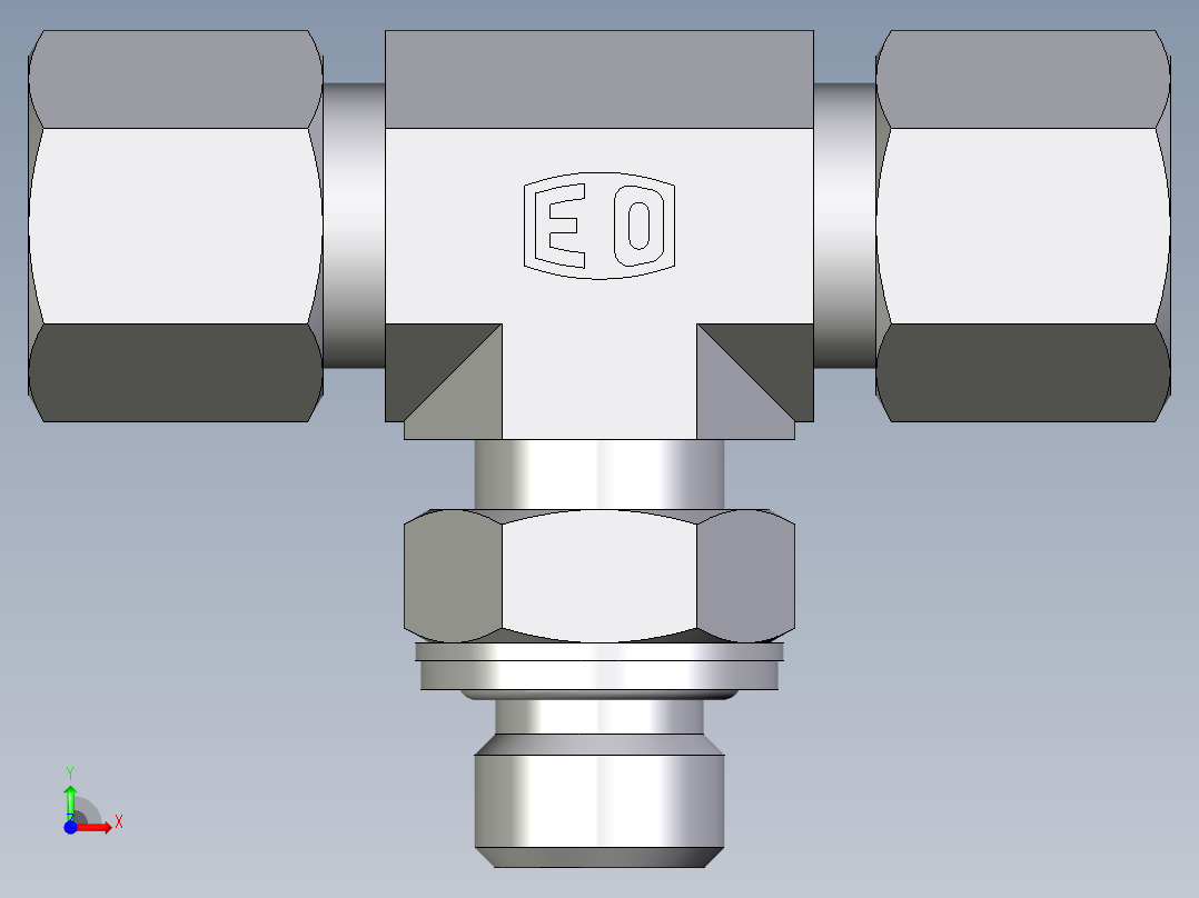 卡套式工业通用硬管接头EO_Adjustable_locknut_branch_tee_TEE08ZSMCF前视图