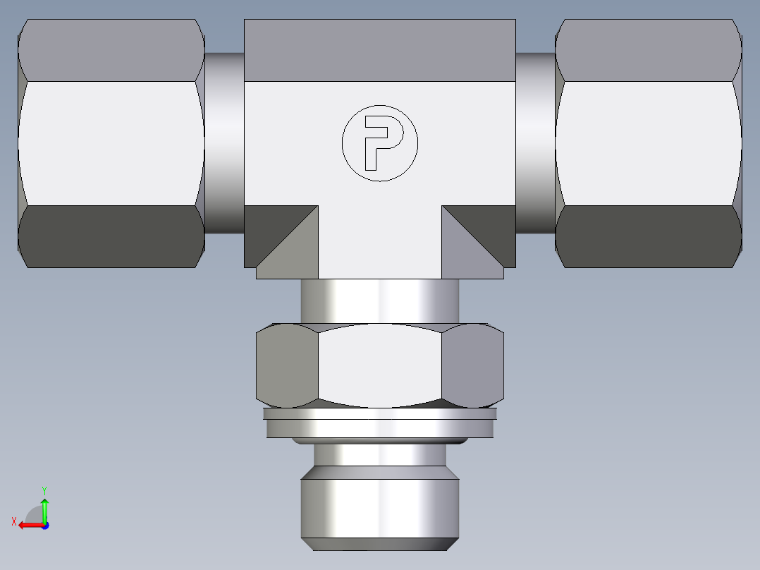卡套式工业通用硬管接头EO_Adjustable_locknut_branch_tee_TEE08ZSMCF后视图