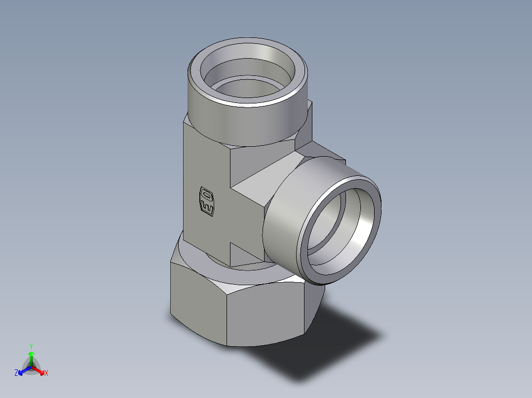 卡套式工业通用硬管接头EO_Standpipe_run_tee_EVL38SOMD71正等轴测图