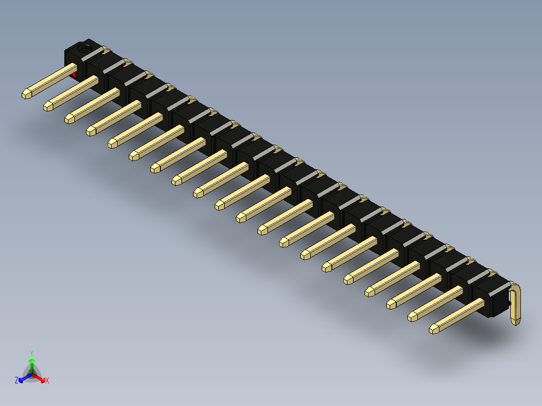 彩色公排针 100mil 2.54mm 系列-DS1022_black_1x20p_100mil_TypeD_rev1.0正等轴测图