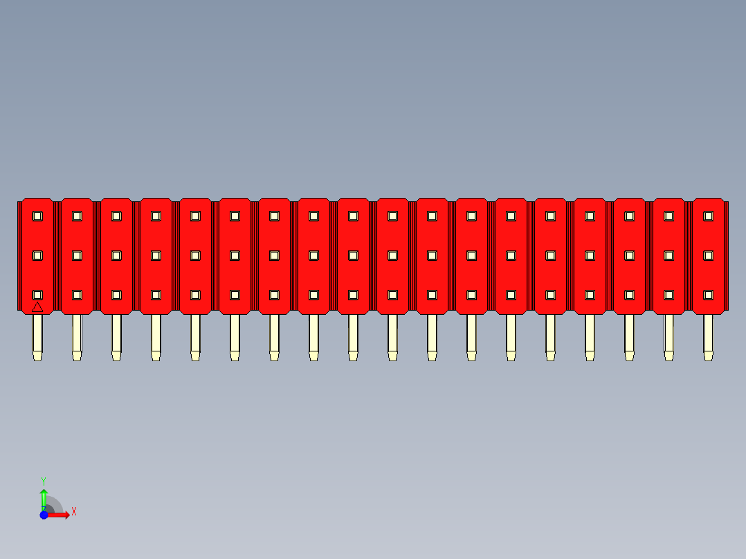 彩色公排针 100mil 2.54mm 系列-DS1022_red_3x18p_100mil_TypeD_rev1.0前视图