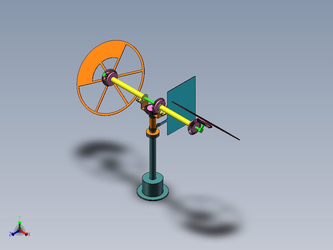 锥齿轮传动风力发电机模型正等轴测图