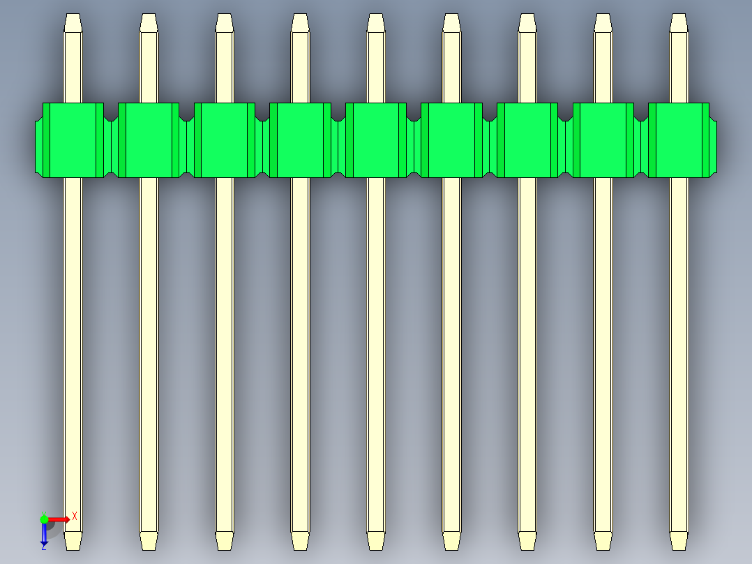 彩色公头100mil（2.54mm）系列-DS1021_green_3x09p_100mil_Type5_rev1.0俯视图