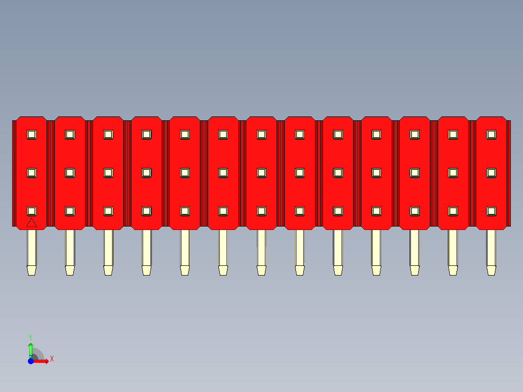 彩色公排针 100mil 2.54mm 系列-DS1022_red_3x13p_100mil_TypeD_rev1.0前视图