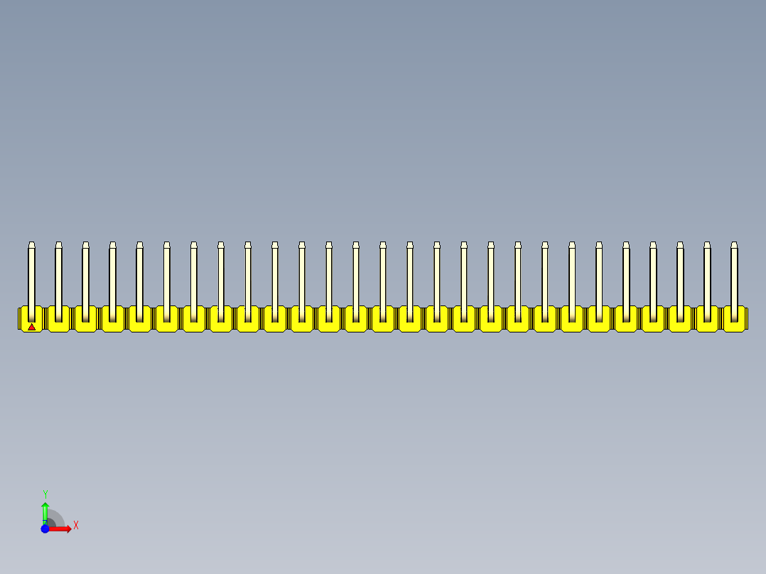 彩色公排针 100mil 2.54mm 系列-DS1022_yellow_27p_100mil_TypeU_rev1.0前视图