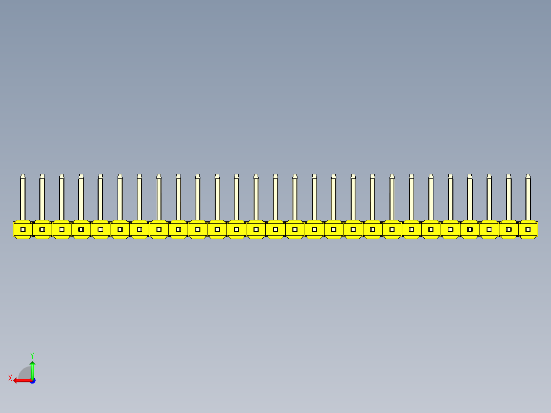 彩色公排针 100mil 2.54mm 系列-DS1022_yellow_27p_100mil_TypeU_rev1.0后视图