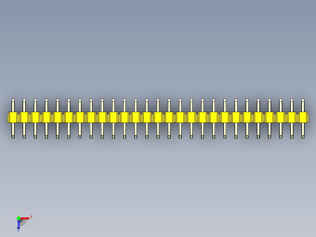 彩色公排针 100mil 2.54mm 系列-DS1022_yellow_27p_100mil_TypeU_rev1.0俯视图