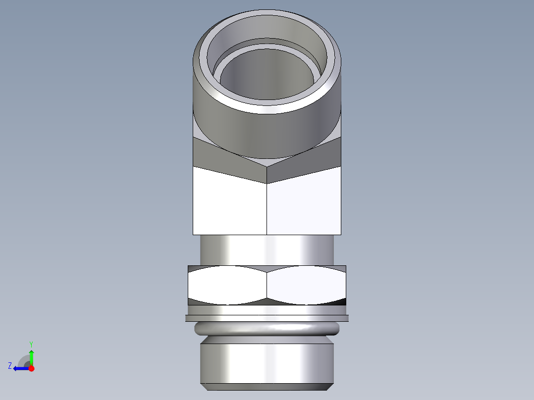 卡套式工业通用硬管接头EO_Adjustable_locknut_45_deg_elbow_VEE22LM27X2OROMDCF右视图