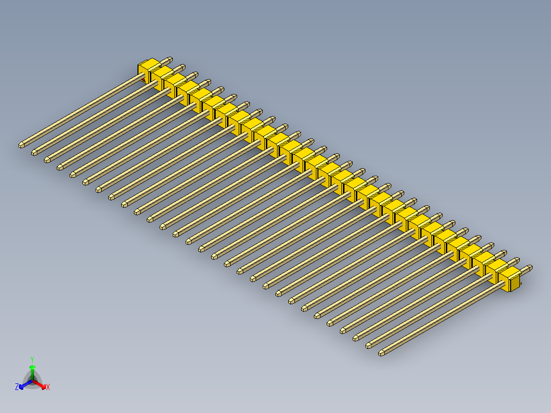 彩色公头100mil（2.54mm）系列-DS1021_yellow_1x29p_100mil_Type43_rev1.0正等轴测图