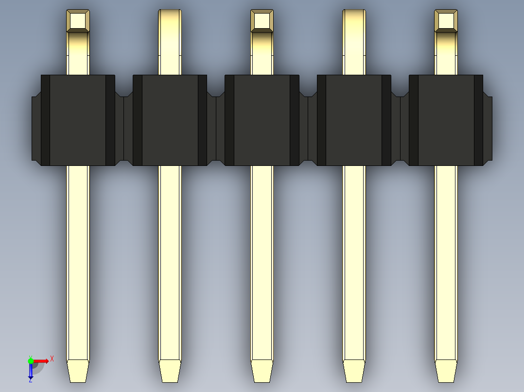 彩色公排针 100mil 2.54mm 系列-DS1022_black_05p_100mil_Type_SMT_R1_rev1.0俯视图