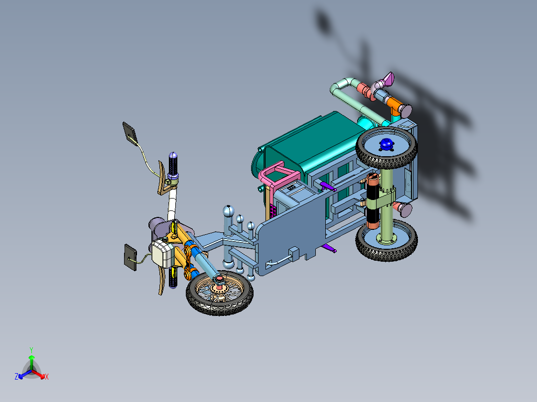 三轮洒水车正等轴测图