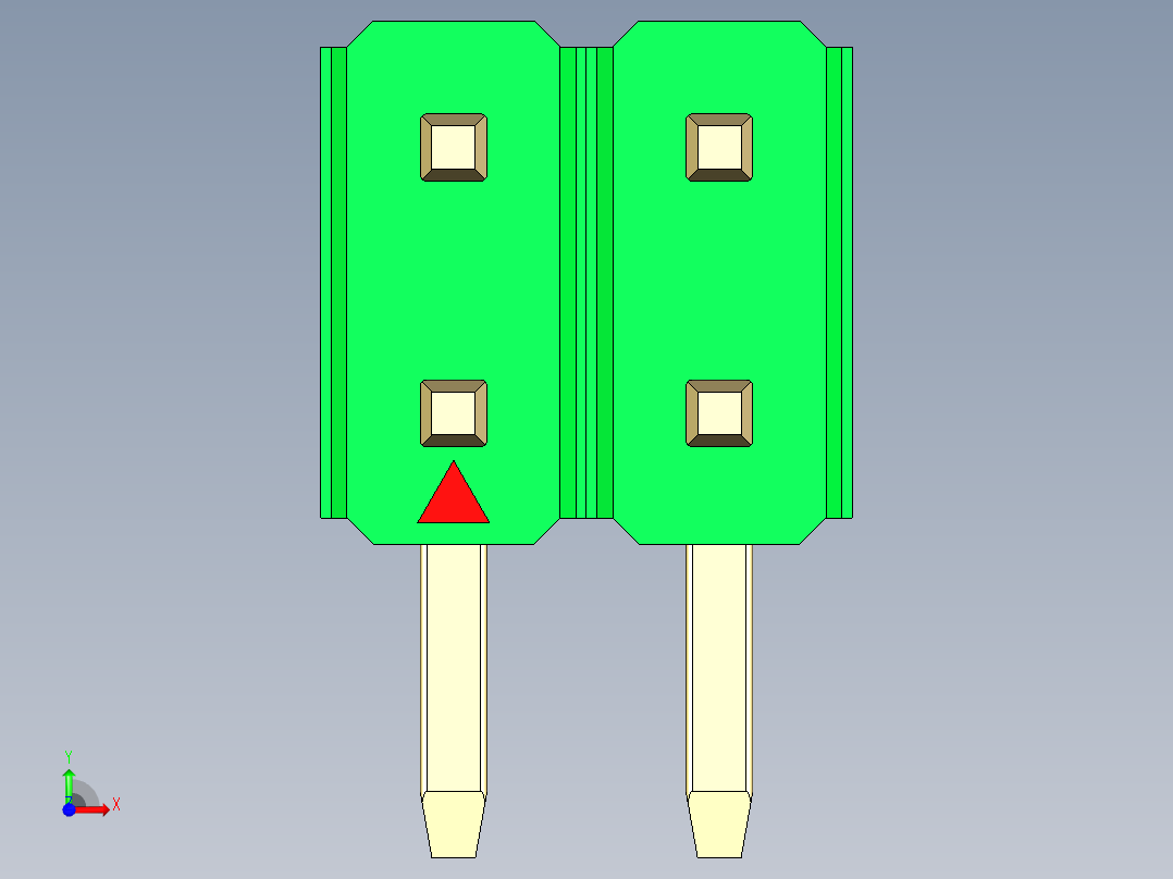 彩色公排针 100mil 2.54mm 系列-DS1022_green_2x02p_100mil_TypeD_rev1.0前视图