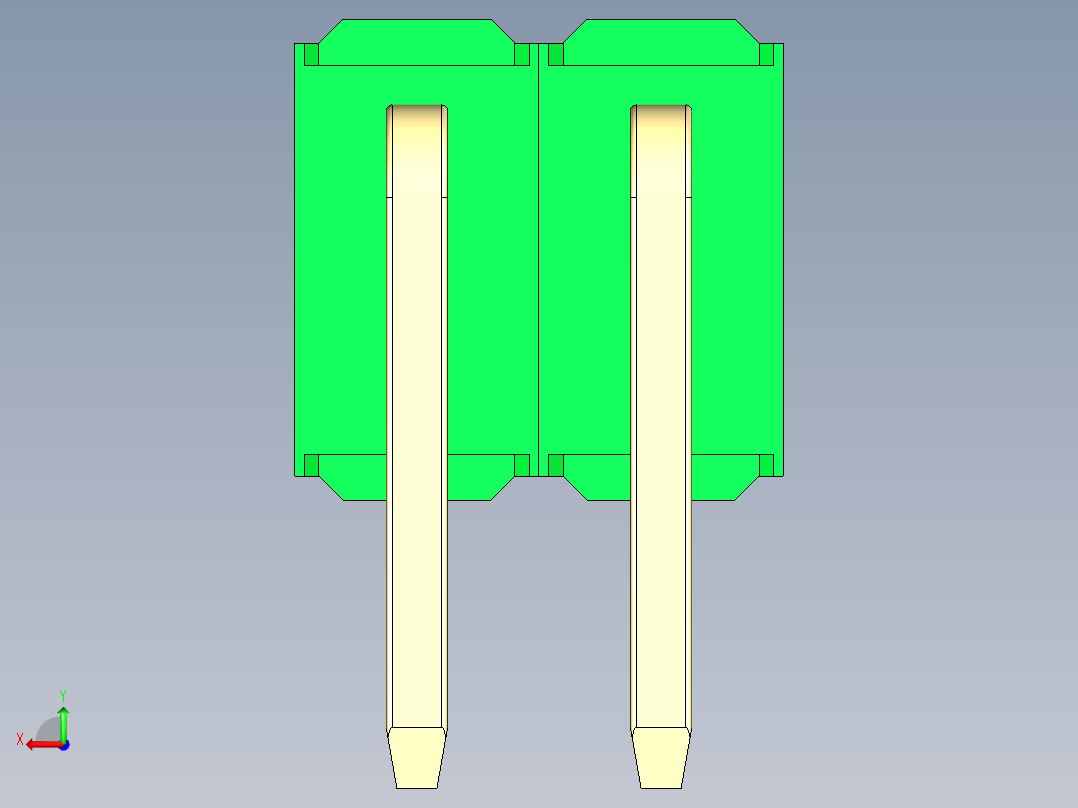 彩色公排针 100mil 2.54mm 系列-DS1022_green_2x02p_100mil_TypeD_rev1.0后视图