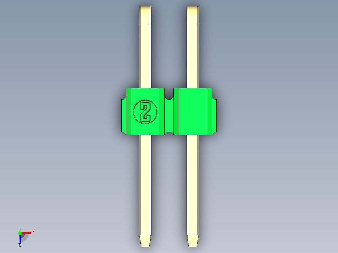 彩色公排针 100mil 2.54mm 系列-DS1022_green_2x02p_100mil_TypeD_rev1.0俯视图