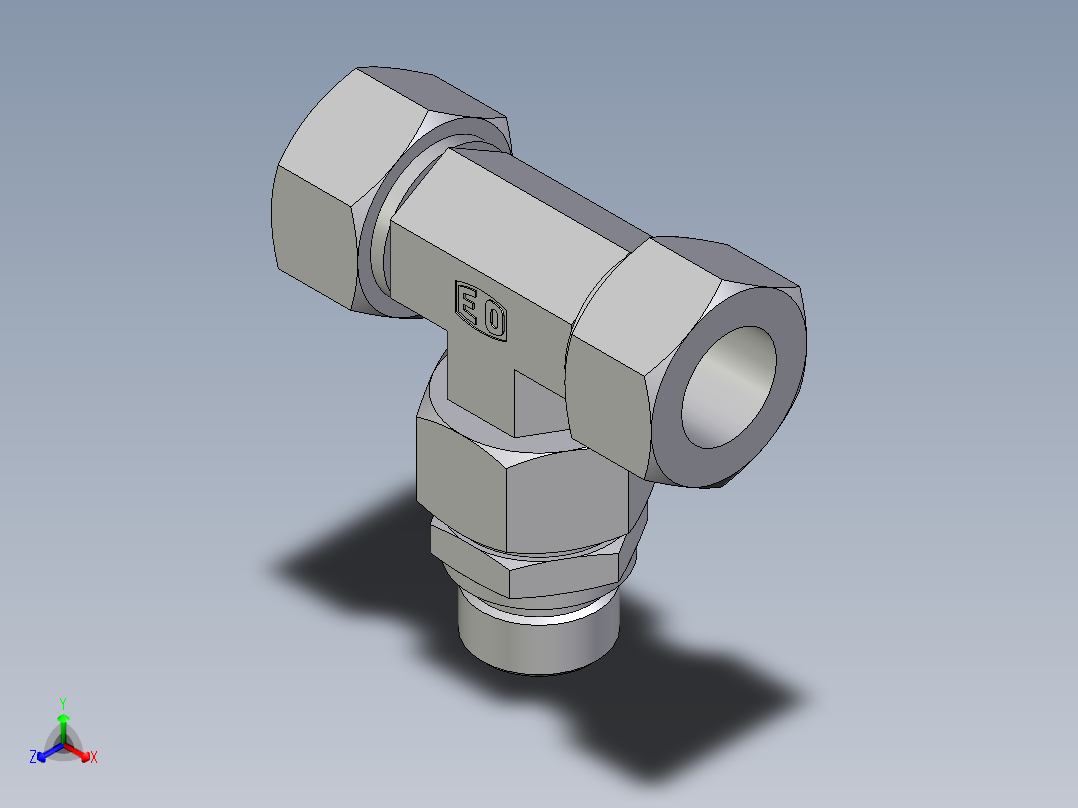 卡套式工业通用硬管接头EO_Assembled_adjustable_standpipe_branch_tee_EVT22LR71正等轴测图