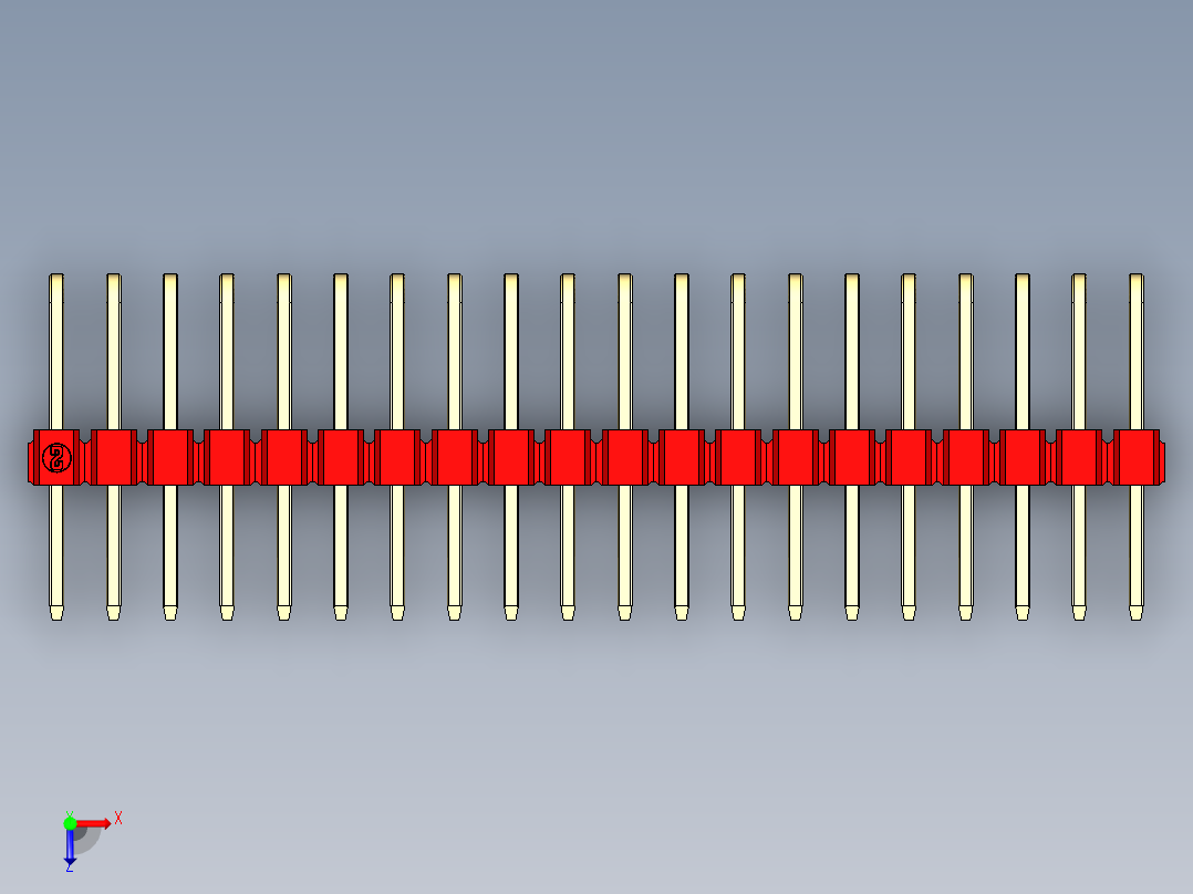 彩色公排针 100mil 2.54mm 系列-DS1022_red_3x20p_100mil_TypeD_rev1.0俯视图
