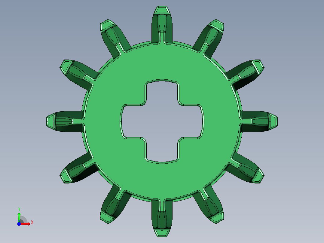 32270 Green Technic Gear 12 Tooth Double Bevel.STEP前视图